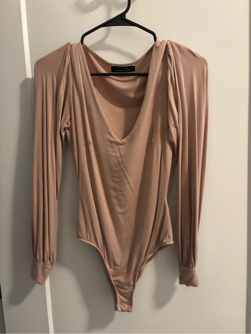 Blue Blush Long-Sleeve V-Neck Bodysuit in Nude Blush